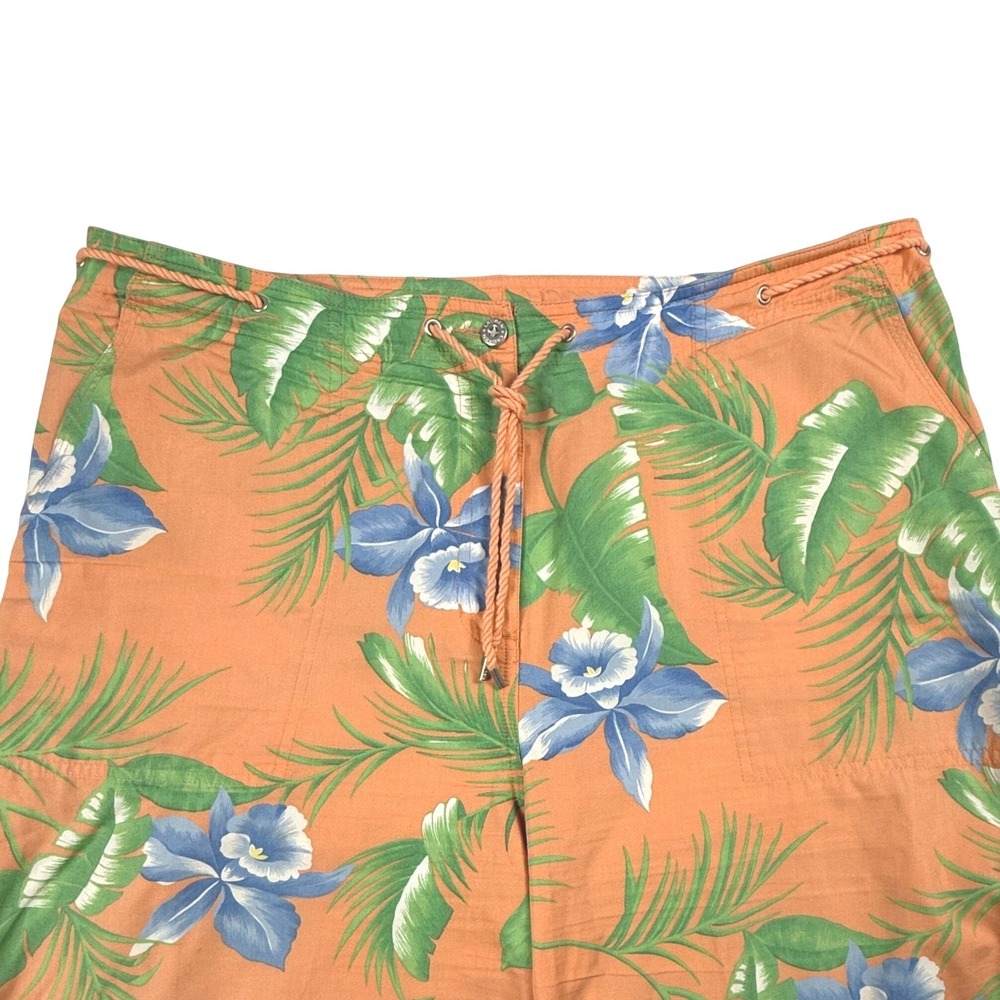 Lauren Ralph Lauren Womens 14W Tropical Floral Cotton Drawstring Pants Orange